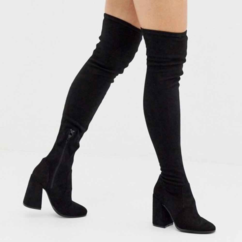 ASOS DESIGN Korey heeled thigh high boots in black